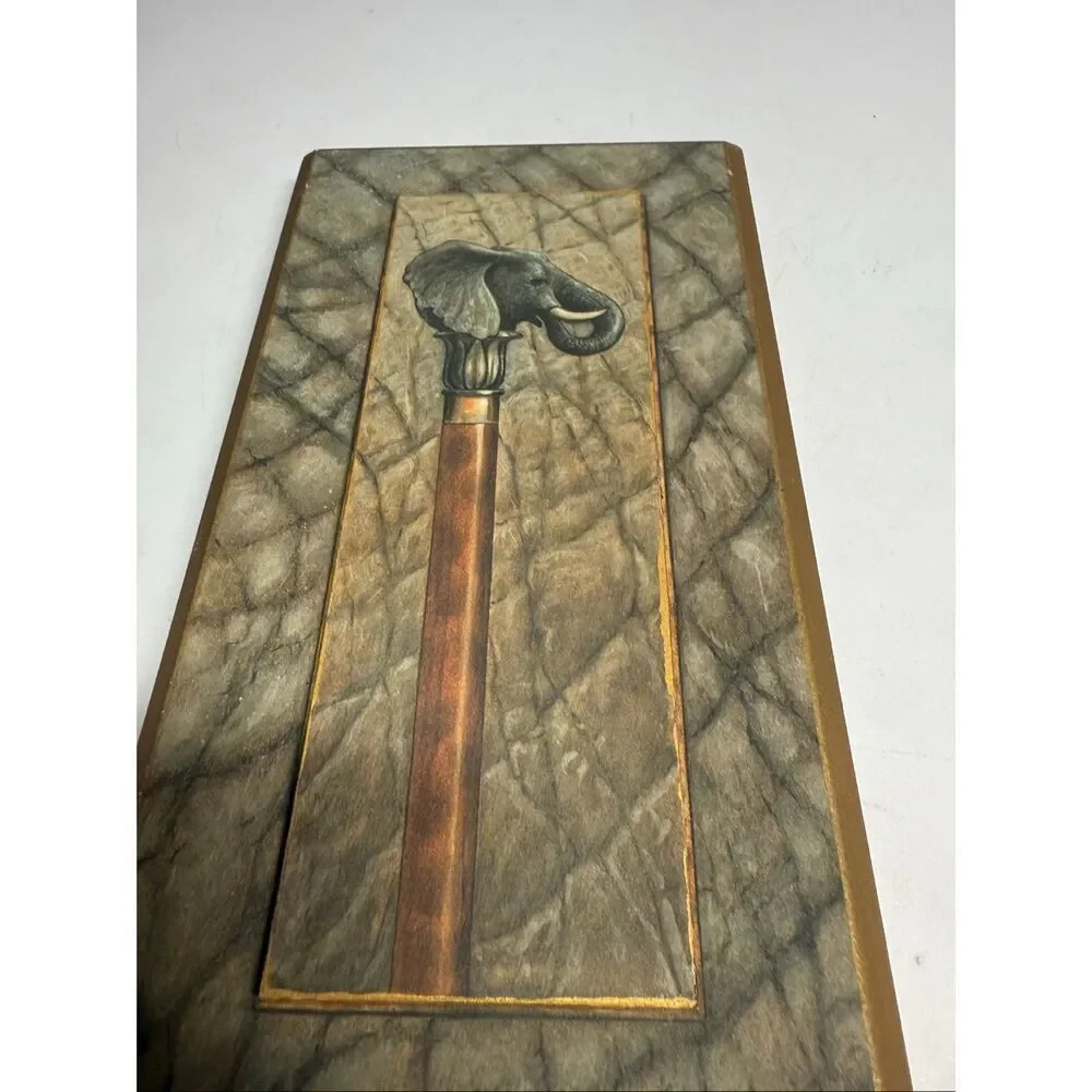 Vintage Arts Arnie Fisk Elephant Print Wooden Plaque 9,5” X 5” See Description